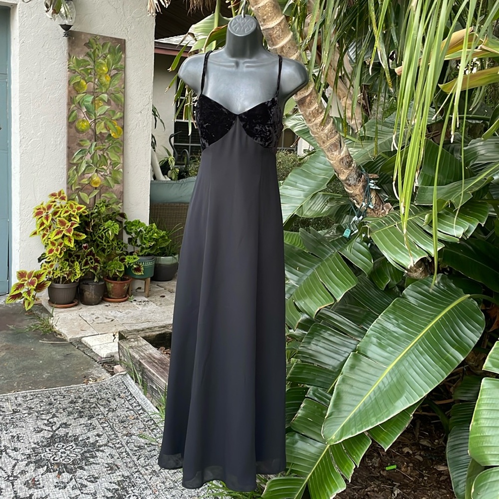 Vintage crushed velvet mixed media slip dress